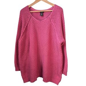 Ellos Chunky Knit Sweater Size 2X Mauve Pink 100% Cotton  Scoop Neck Pullover
